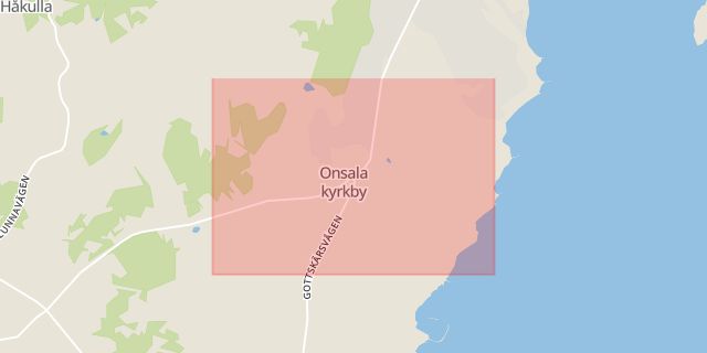 Karta som med röd fyrkant ramar in Onsala, Kungsbacka, Hallands län