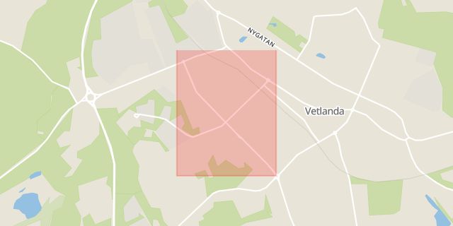 Karta som med röd fyrkant ramar in Vasagatan, Vetlanda, Jönköpings län