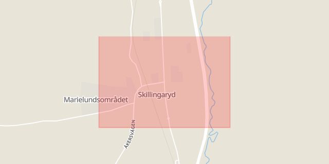 Karta som med röd fyrkant ramar in Skillingaryd, Jönköping, Jönköpings län