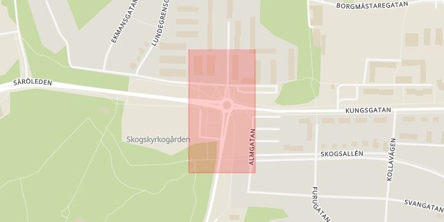 Karta som med röd fyrkant ramar in Tingberget, Telia, Kungsbacka, Hallands län