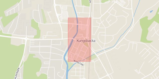 Karta som med röd fyrkant ramar in Kungsbacka, Storgatan, Hallands län