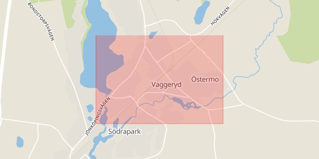 Karta som med röd fyrkant ramar in Vrigstad, Vaggeryds Kommun, Vaggeryd, Jönköpings län