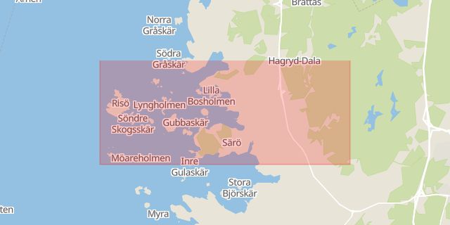 Karta som med röd fyrkant ramar in Särö, Lösen, Kungsbacka, Hallands län