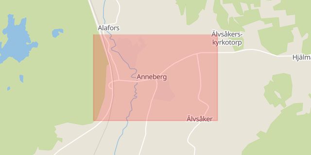 Karta som med röd fyrkant ramar in Kungsbacka, Anneberg, Halland, Hallands län