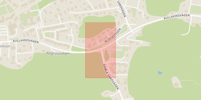 Karta som med röd fyrkant ramar in Gamla Särövägen, Kullaviksvägen, Kungsbacka, Hallands län