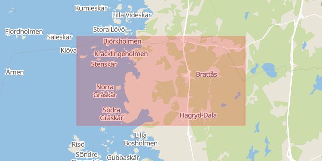 Karta som med röd fyrkant ramar in Kullavik, Kungsbacka, Hallands län