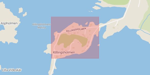 Karta som med röd fyrkant ramar in Killingholmen, Vrångö, Göteborg, Västra Götalands län