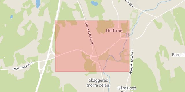 Karta som med röd fyrkant ramar in Lindome, Mölndal, Västra Götalands län