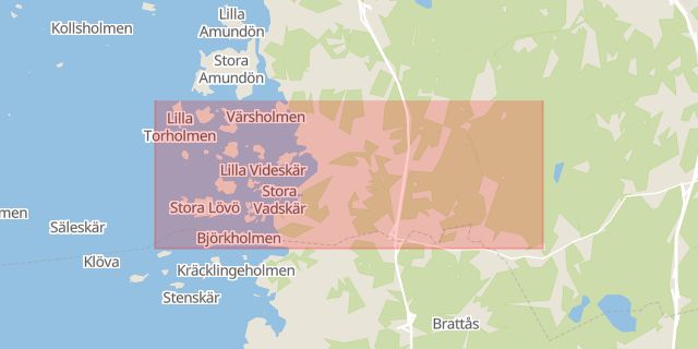 Karta som med röd fyrkant ramar in Billdal, Göteborg, Västra Götalands län