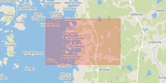 Karta som med röd fyrkant ramar in Billdal, Mölndal