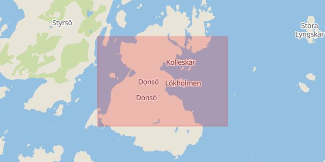 Karta som med röd fyrkant ramar in Donsö, Göteborg, Västra Götalands län