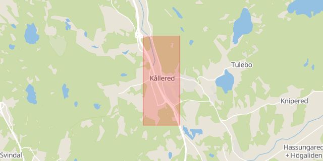 Karta som med röd fyrkant ramar in Kållered, Gamla Riksvägen, Mölndal, Västra Götalands län
