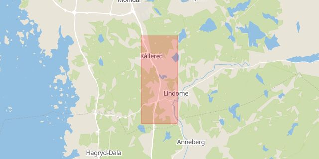 Karta som med röd fyrkant ramar in Borås, Göteborg, Storkgatan, Gamlestaden, Mölndal, Gamla Riksvägen, Lindome, Västra götalands län, Västra Götalands län