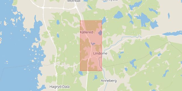 Karta som med röd fyrkant ramar in Mölndal, Kållered, Gamla Riksvägen, Öckerö, Hälsö, Vänersborg, Tveten, Kungsbackavägen, Västra götalands län, Västra Götalands län
