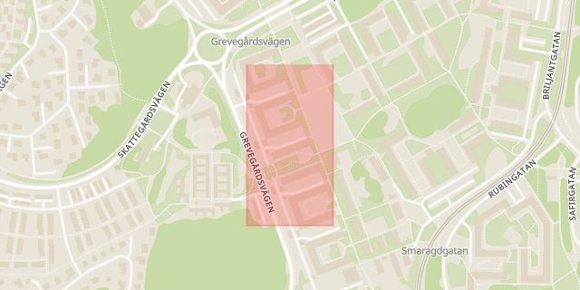 Karta som med röd fyrkant ramar in Grevegården, Smaragdgatan, Göteborg, Västra Götalands län