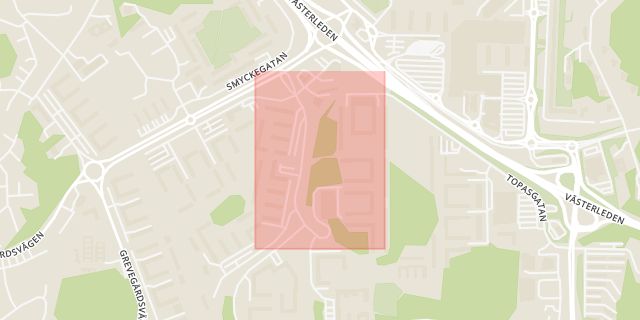 Karta som med röd fyrkant ramar in Frölunda, Briljantgatan, Göteborg, Västra Götalands län