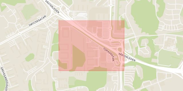 Karta som med röd fyrkant ramar in Göteborg, Topasgatan, Borås, Fritslavägen, Ulricehamn, Västra Götalands län