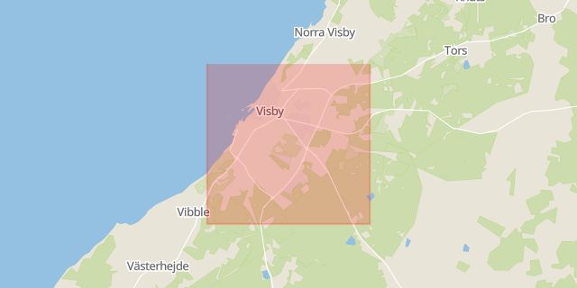 Karta som med röd fyrkant ramar in Visby, Gotland, Gotlands län