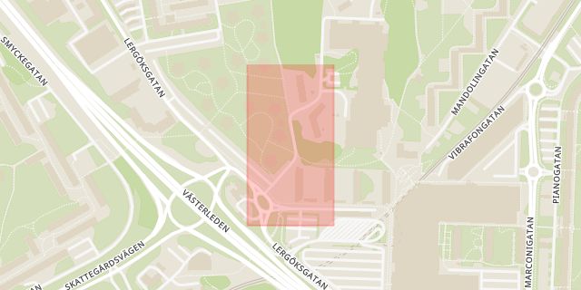 Karta som med röd fyrkant ramar in Valthornsgatan, Göteborg, Västra Götalands län