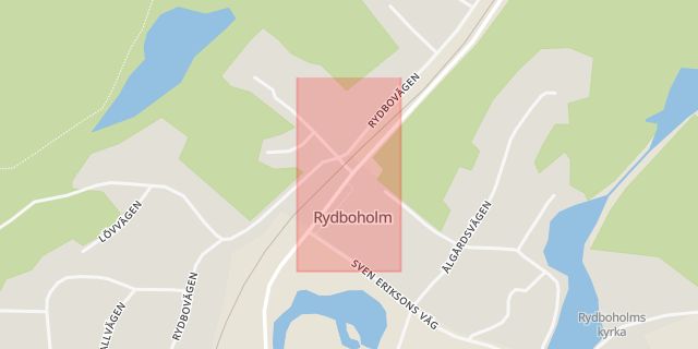 Karta som med röd fyrkant ramar in Rydboholm, Borås, Västra Götalands län
