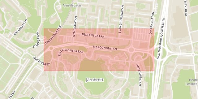 Karta som med röd fyrkant ramar in Flatås, Marconigatan, Göteborg, Västra Götalands län