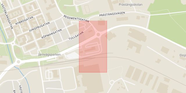 Karta som med röd fyrkant ramar in Lokgatan, Eksjö, Jönköpings län