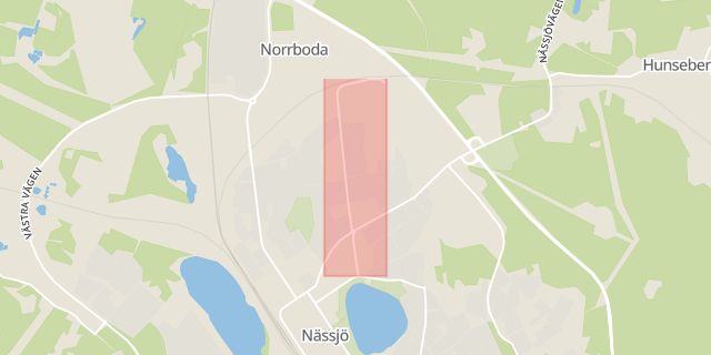 Karta som med röd fyrkant ramar in Brinellgatan, Nässjö, Jönköpings län
