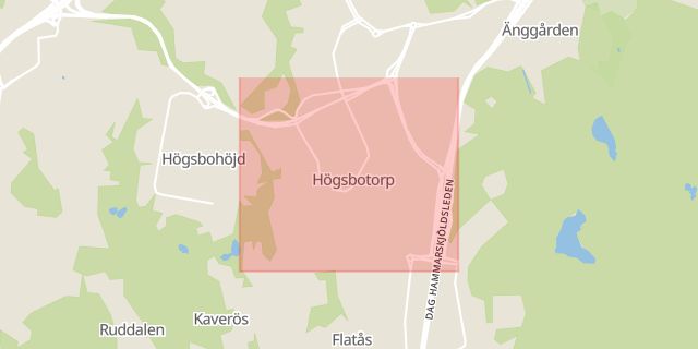 Karta som med röd fyrkant ramar in Högsbo, Högsbotorp, Göteborg, Västra Götalands län