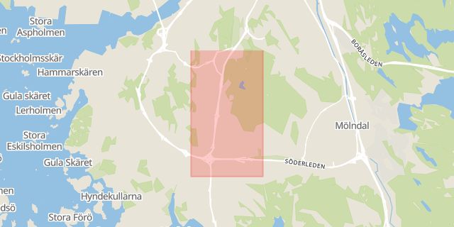 Karta som med röd fyrkant ramar in Högsbotorp, Göteborg, Västra Götalands län
