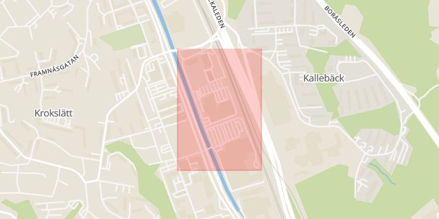 Karta som med röd fyrkant ramar in Grafiska Vägen, Krokslätt, Göteborg, Västra Götalands län