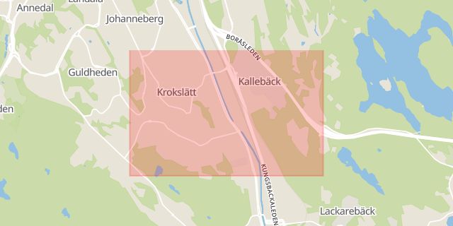 Karta som med röd fyrkant ramar in Krokslätt, Göteborg, Västra Götalands län