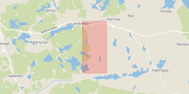 Karta som med röd fyrkant ramar in Eskilsbyvägen, Härryda, Västra Götalands län