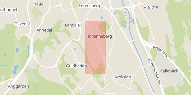 Karta som med röd fyrkant ramar in Johanneberg, Gibraltargatan, Göteborg, Västra Götalands län