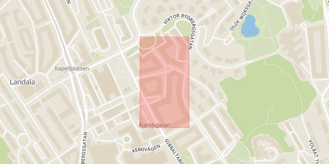 Karta som med röd fyrkant ramar in Sylvestergatan, Johanneberg, Göteborg, Västra Götalands län