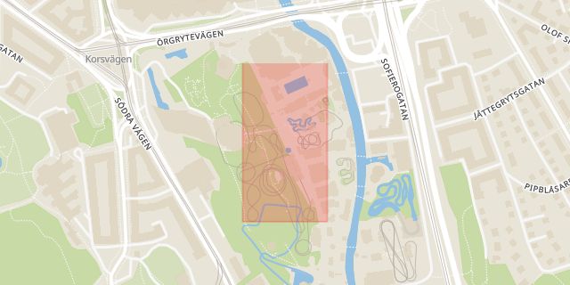 Karta som med röd fyrkant ramar in Liseberg, Göteborg, Västra Götalands län