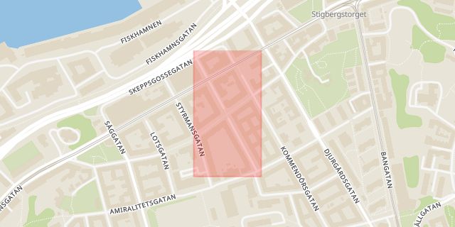 Karta som med röd fyrkant ramar in Kviberg, Kaptensgatan, Majorna, Majorsgatan, Västra Götalands län