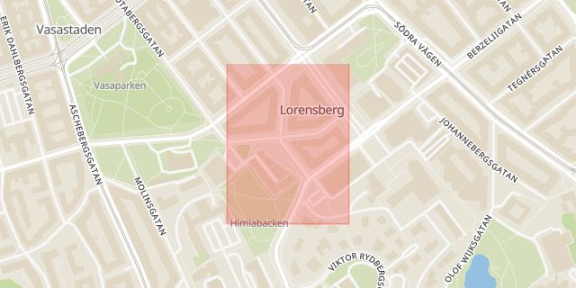 Karta som med röd fyrkant ramar in Geijersgatan, Göteborg, Västra Götalands län