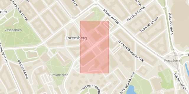 Karta som med röd fyrkant ramar in Götaplatsen, Göteborg, Västra Götalands län