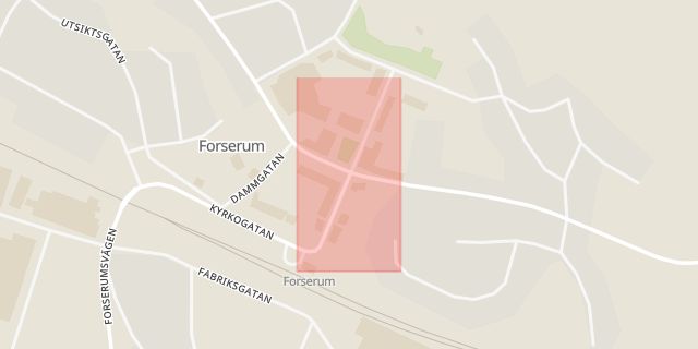 Karta som med röd fyrkant ramar in Forserum, Nässjö, Jönköpings län