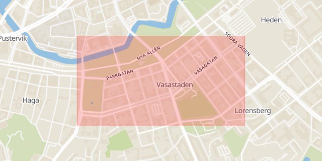 Karta som med röd fyrkant ramar in Olofstorp Västra, Vasagatan, Frölunda, Västra Götalands län