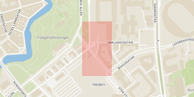 Karta som med röd fyrkant ramar in Stureplatsen, Göteborg, Västra Götalands län