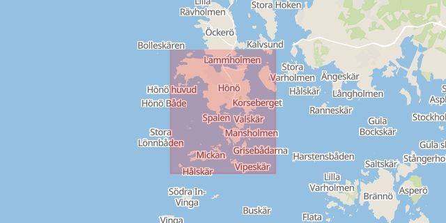 Karta som med röd fyrkant ramar in Hönö, Göteborg, Västra Götalands län