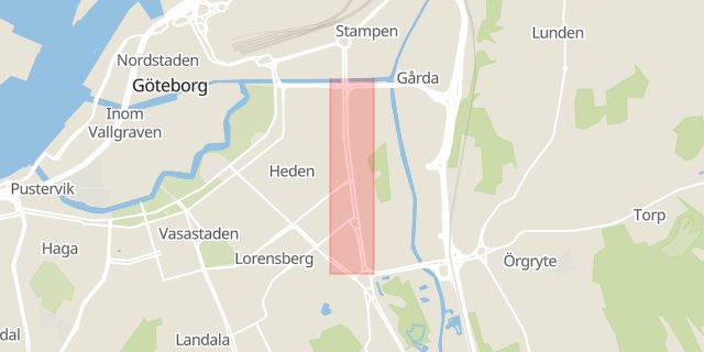 Karta som med röd fyrkant ramar in Skånegatan, Göteborg, Västra Götalands län