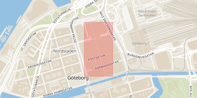 Karta som med röd fyrkant ramar in Göteborgsoperan, Nordstan, Göteborg, Västra Götalands län