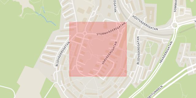 Karta som med röd fyrkant ramar in Hisingen, Vårvädersgatan, Göteborg, Västra Götalands län