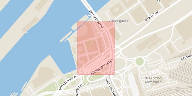 Karta som med röd fyrkant ramar in Hamntorget, Göteborg, Västra Götalands län