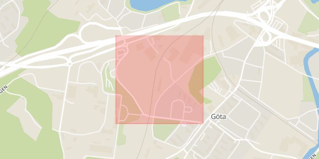 Karta som med röd fyrkant ramar in Regementsgatan, Borås, Västra Götalands län