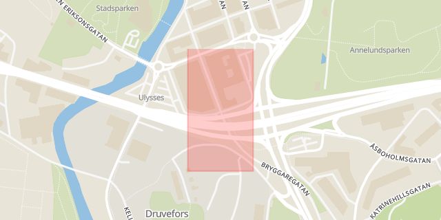 Karta som med röd fyrkant ramar in Lidaholmsgatan, Bryggaregatan, Borås, Västra Götalands län