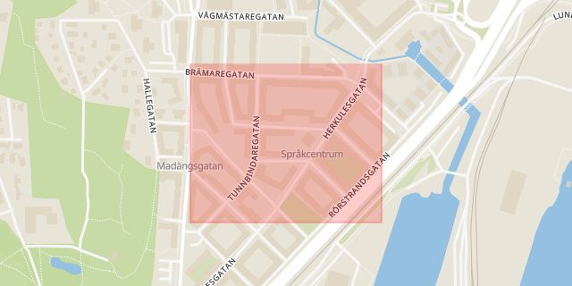 Karta som med röd fyrkant ramar in Väderkvarnsgatan, Göteborg, Västra Götalands län