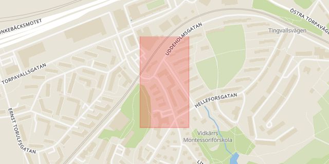 Karta som med röd fyrkant ramar in Kaggeledstorget, Göteborg, Västra Götalands län
